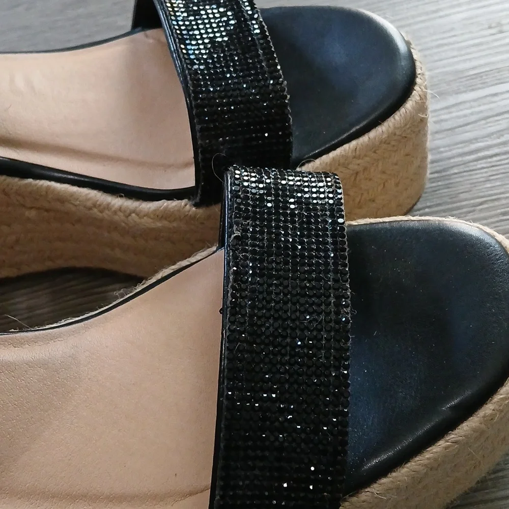 Comfort Est 1945 Black Jeweled Strap Espadrille Wedge Sandals  Sz  8M NWT - Picture 8 of 12